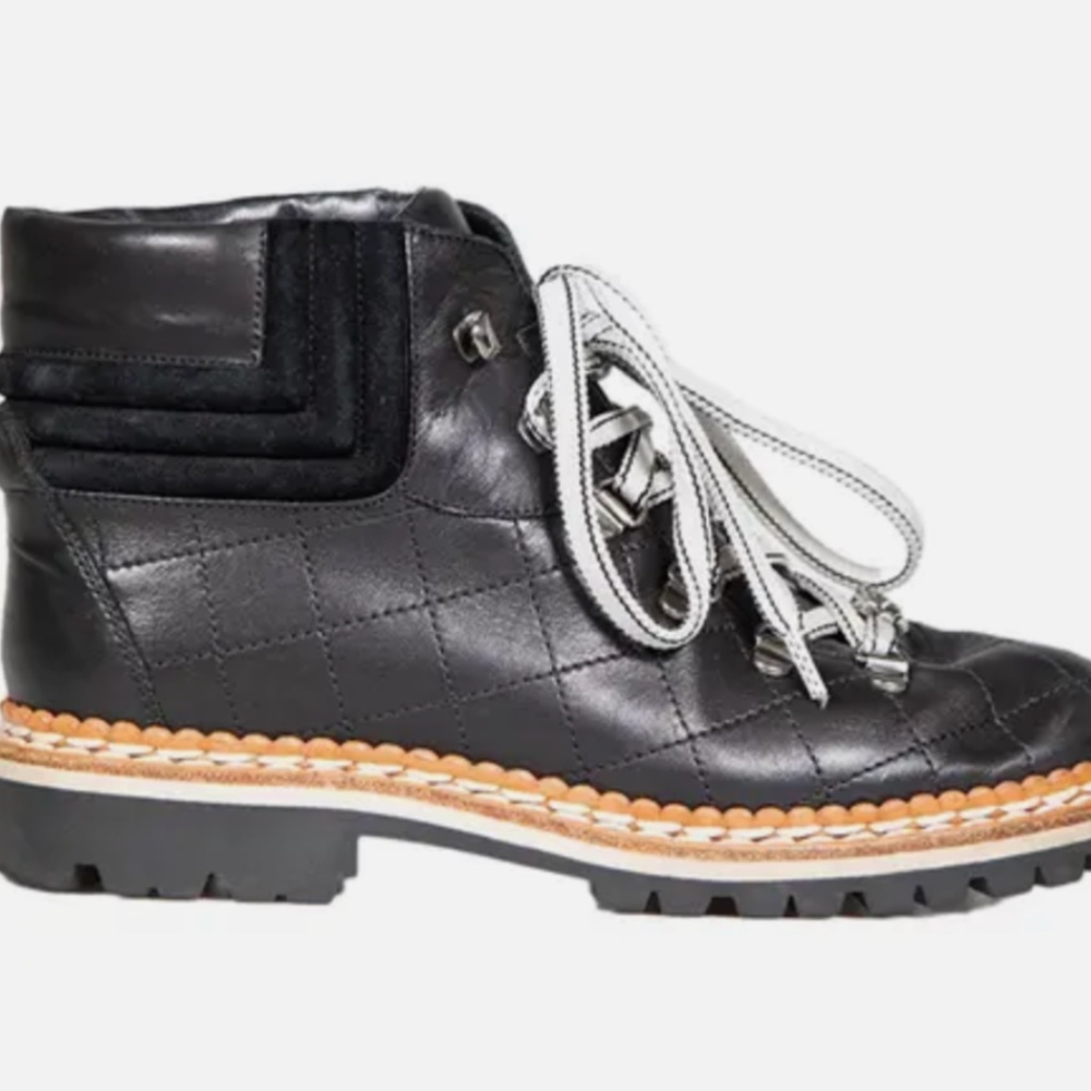 Authentic Chanel Black Quilted Leather Lace Up Boots_Size 37_U.S. 7